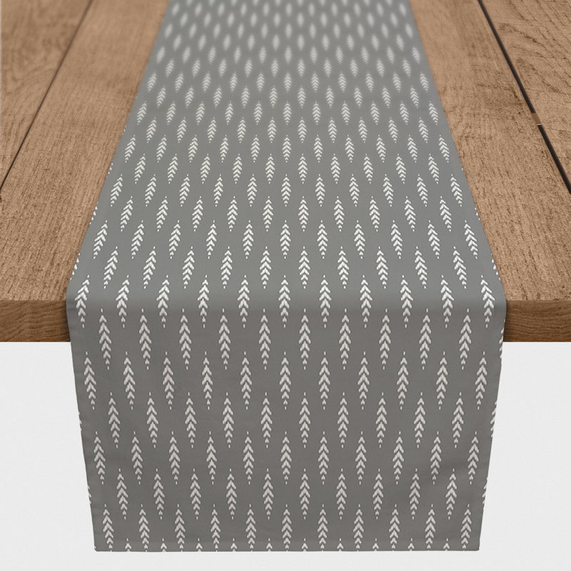 Indigo Leaf Gray Table Runner, 72" x 16", 1, Gray