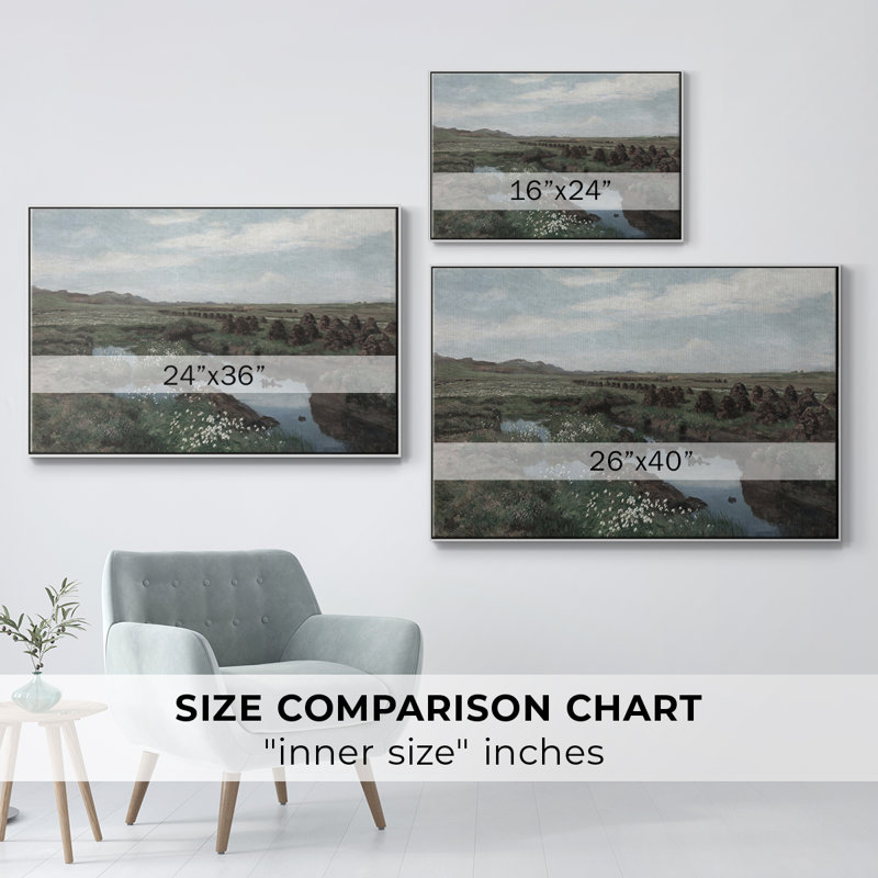 Paysage rétro-Dxxvi, Toile encadrée flottée blanche, H 17 po x l 25 po x P 2 po