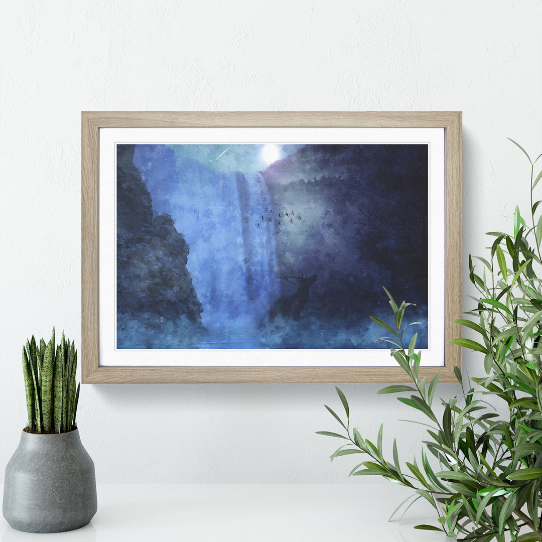 Waterfall with Stag - Picture Frame Graphic Art