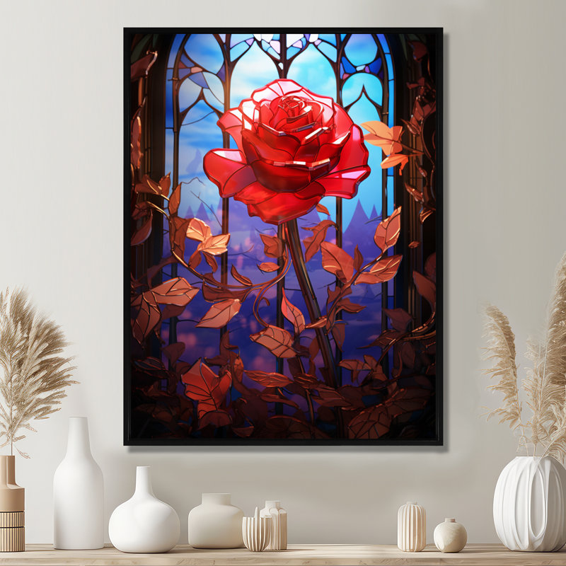 Église Saint-Rose rouge avec art mural, Toile avec cadre flottant noir, H 40 po x l 30 po x P 1,5 po