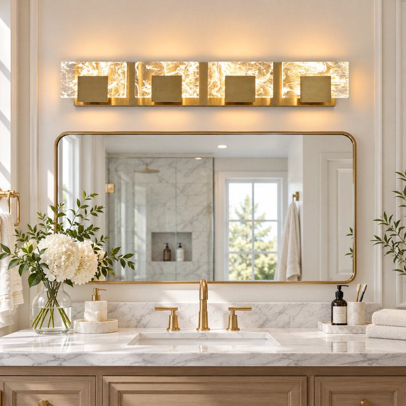 4-Light Modern Bathroom Vanity Light, Gold