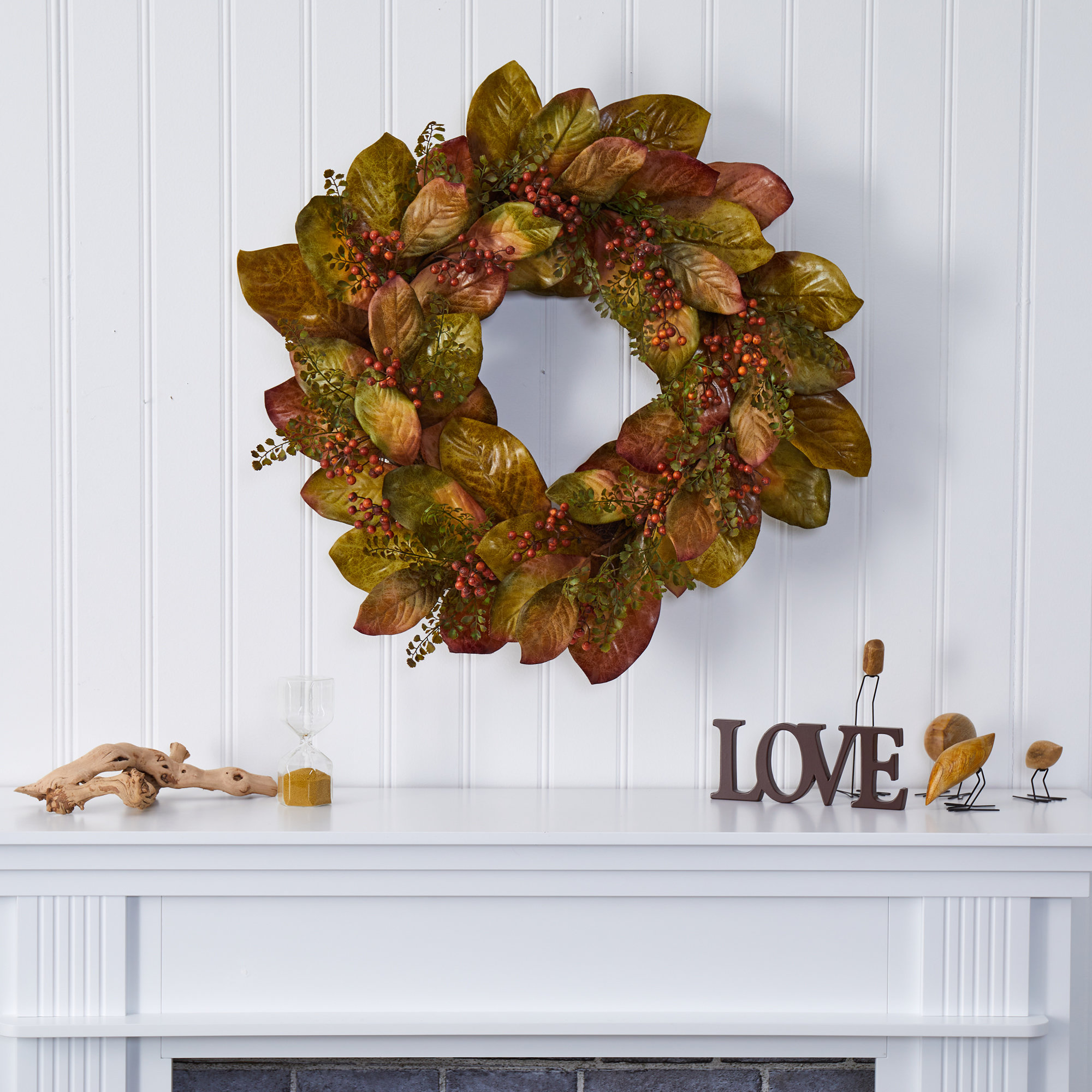 30'' Fall Faux Magnolia Wreath, Orange
