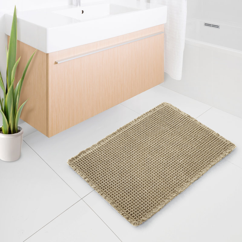 Upgraded Waffle Super Absorbent Non Slip Bath Rugs with Tassels for Bathroom Floor, 18"W x 30"L, Dark Forest