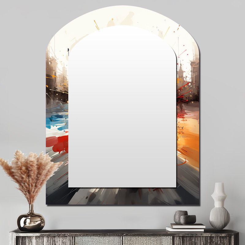 Casino Royale I - Red Arch Decorative Mirror, Modern Asymmetrical Wall Mirror, Printed Metal Art, 43" x 33"