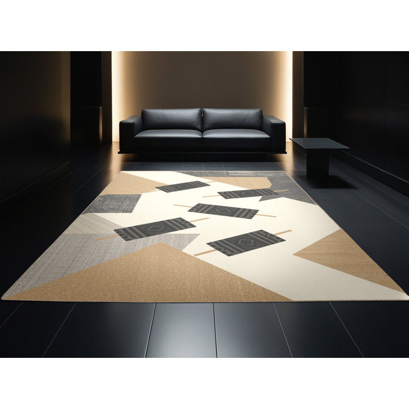 Tapis géométrique beige d'inspiration mondiale Aedan Satay, 8 x 12