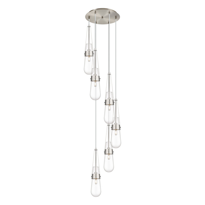 Luminaire suspendu grappe 6 lumières Starcher, Laiton brossé, Transparent