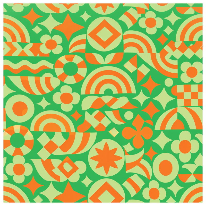 Coussins décoratifs à formes géométriques vertes et orange, 14 x 14 inches