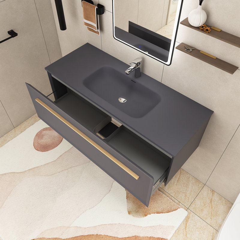 Meuble-lavabo simple 47,24 po Steffan, Gris/doré