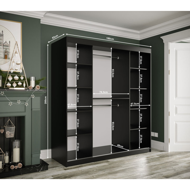 Maike 2 Door Manufactured Wood Wardrobe, White Matt/Marble Finish, 200cm H x 180cm W x 62cm D