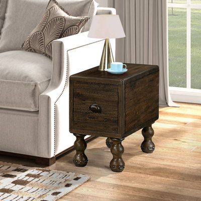 Table de bout en bois massif, table de bout rectangulaire étroite de 23,6 po avec tiroir, table de chevet rétro pour petits espaces, salon, chambre à coucher, assemblage facile, espresso