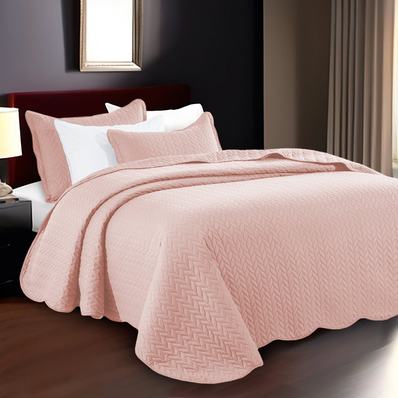 Ensemble de couvre-lit en microfibre embossée 3 pièces avec taies d'oreiller assorties, Pêche