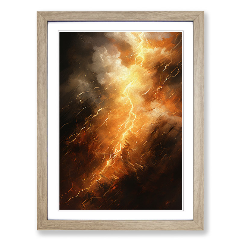 Lightning Action Painting Art - Framed Print, 64cm H x 46cm W x 2cm D, Oak Framed