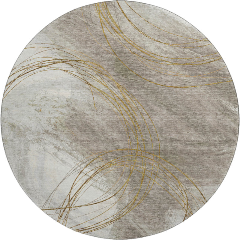 Premium Machine Washable Mayfield AMF2396 Abstract Rug, 8' Round, Khaki