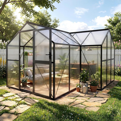 12x12 FT T-Shaped Aluminum Frame Polycarbonate Greenhouse