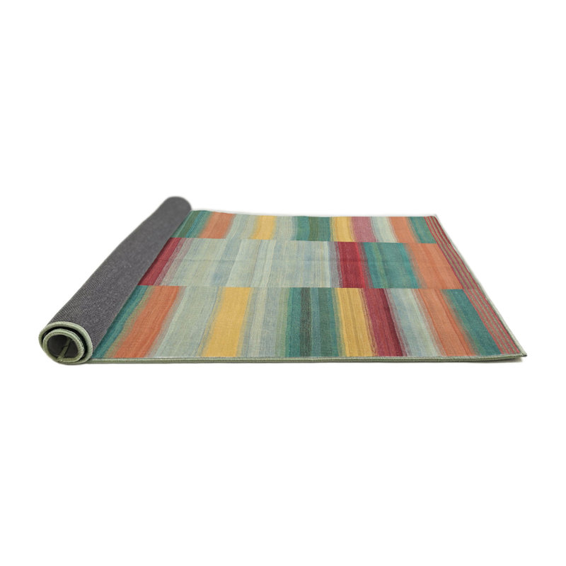 Tapis de zone rouge/vert/orange contemporaine, Rond 8 pi