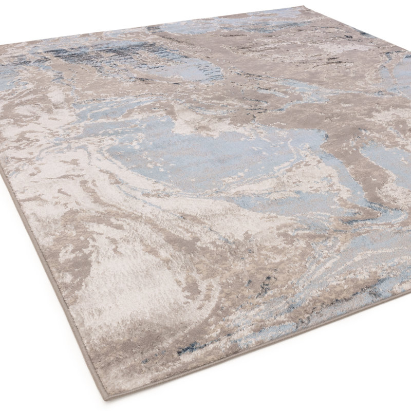 Anandita Abstract Blue/Grey/Cream Area Rug, Rectangle 80 x 140 cm