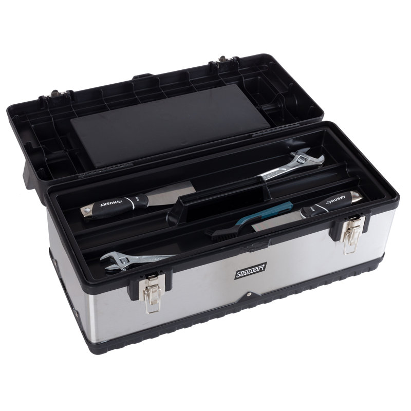 22-Inch Black and Silver Heavy Duty Plastic and Stainless Steel Tool Box