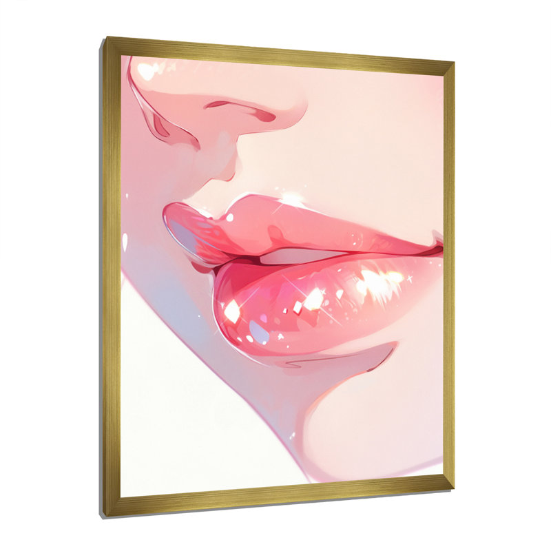 «Pink Pastel Pout Lips» sur toile, H 40 po x l 30 po x P 1,5 po, Cadre doré à une seule photo