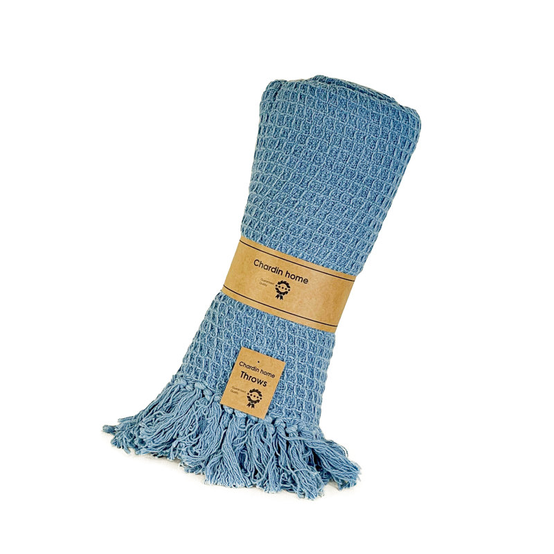 Stonewash Blue Cotton Waffle Weave Throw Blanket