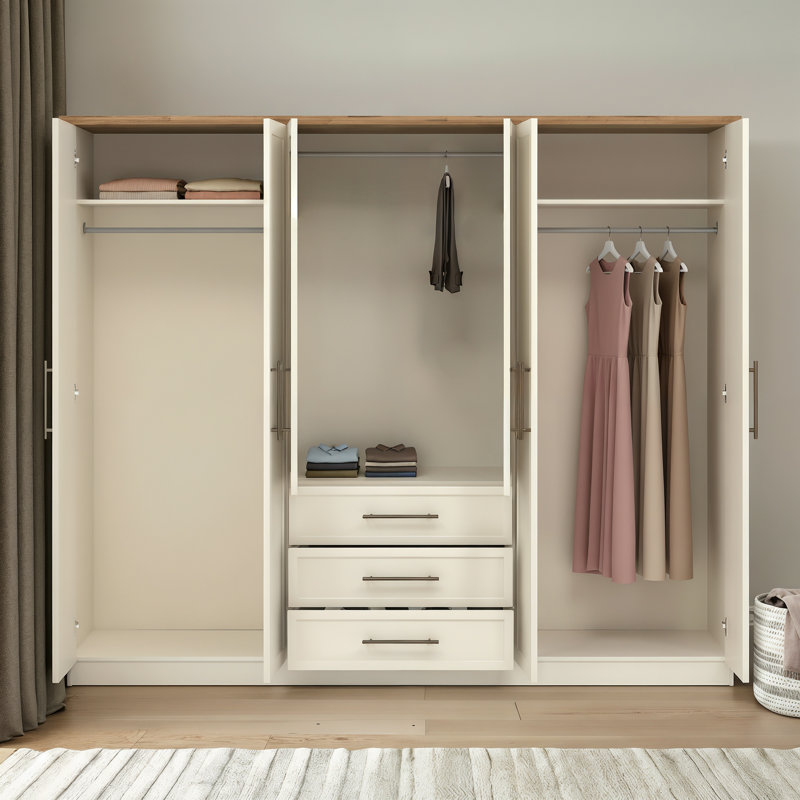 Cleverton 6 Door 3 Drawer Wardrobe with Mirror, Ivory