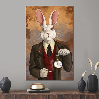 White Rabbit Modern Abstract Art Canvas - Luxury Alice in Wonderland Wall Decor