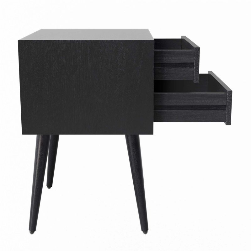 Table de chevet avec 2 tiroirs, Noir