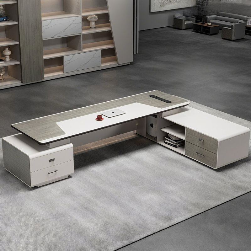 Bureau en L à double armoire, H 29,53 po x l 86,61 po x P 62,99 po