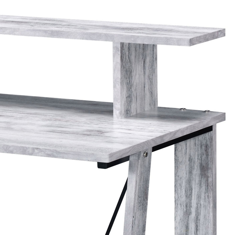 Modern Minimalist Wooden Desk With Bookshelf,Perfect For Home Office Use, Gray/White