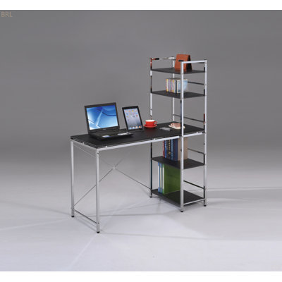Bureau d'écriture noir et chrome avec tablettes