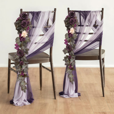 Lot de 2 guirlandes florales artificielles de roses violet foncé, 70 cm de long, avec baies, pour la décoration d'arche ou de mur lors d'un mariage.