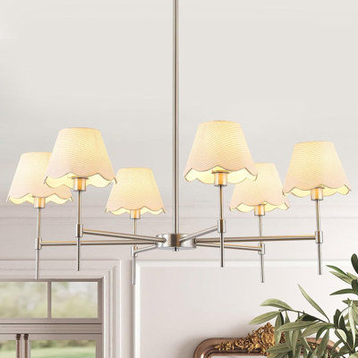 Lustre 6 lumières en rotin de style campagnard avec hauteur réglable, luminaire suspendu Boho de 37,5 pouces avec finition en nickel brossé pour la salle à manger, le salon, la chambre à coucher et la base E12 compatible avec le gradateur