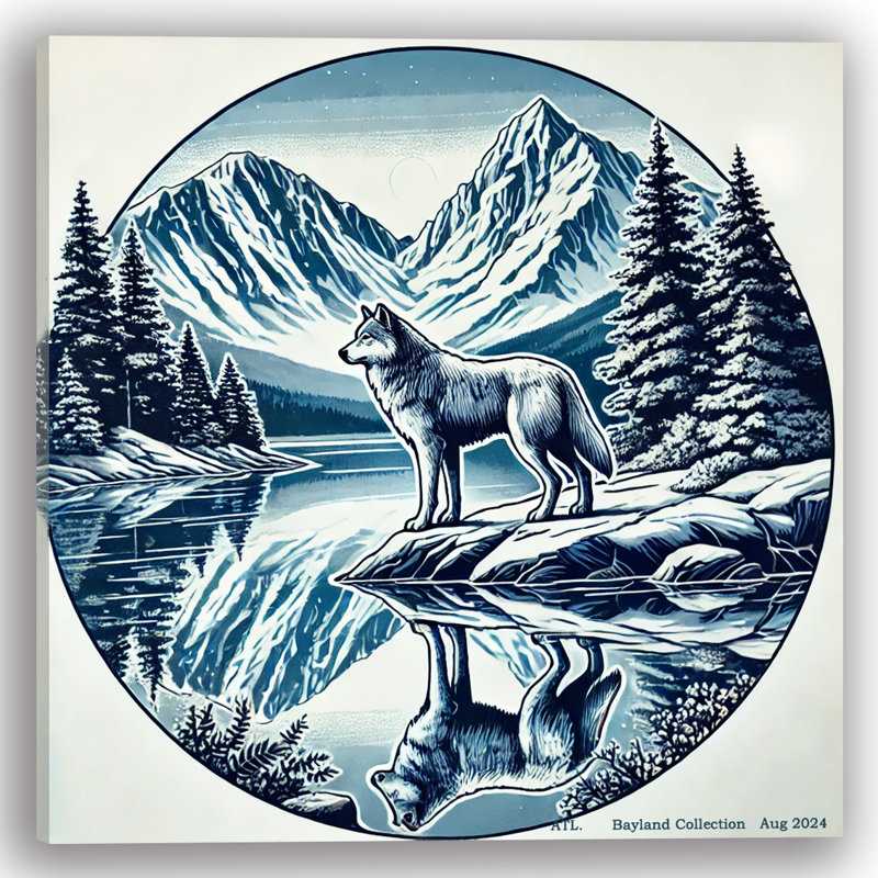 «Solitaire loup au bord du lac en hiver», reproduction d'art sur toile, H 30 po x l 30 po x P 1,5 po