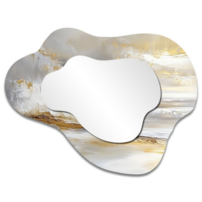 Minimalism Pure Golden Beach Landscape I - Beach Asymmetrical Wall Mirror, Nautical Vanity Mirror, Printed on Metal