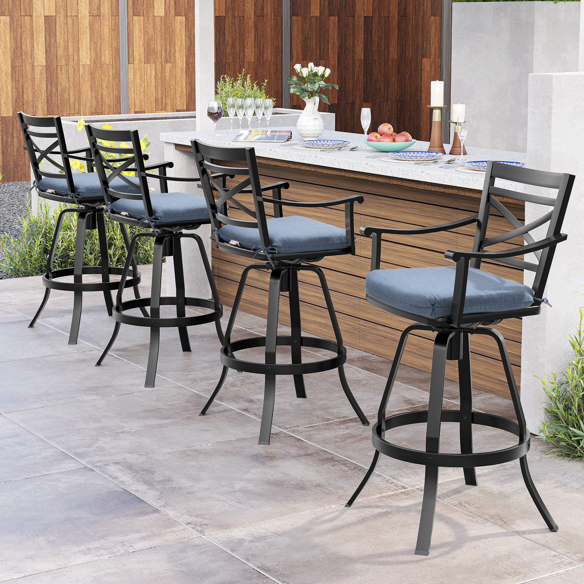 Charlton Home® Cattie Swivel Aluminum Outdoor 30'' Bar Stool with