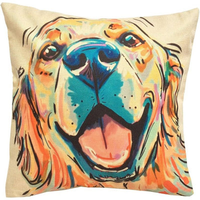 Golden Retriever Dog Pattern Linen Throw Pillow Covers Car Sofa Cushion Cover Pillowcases Home Decor 18"X18" Inch 45 Cm