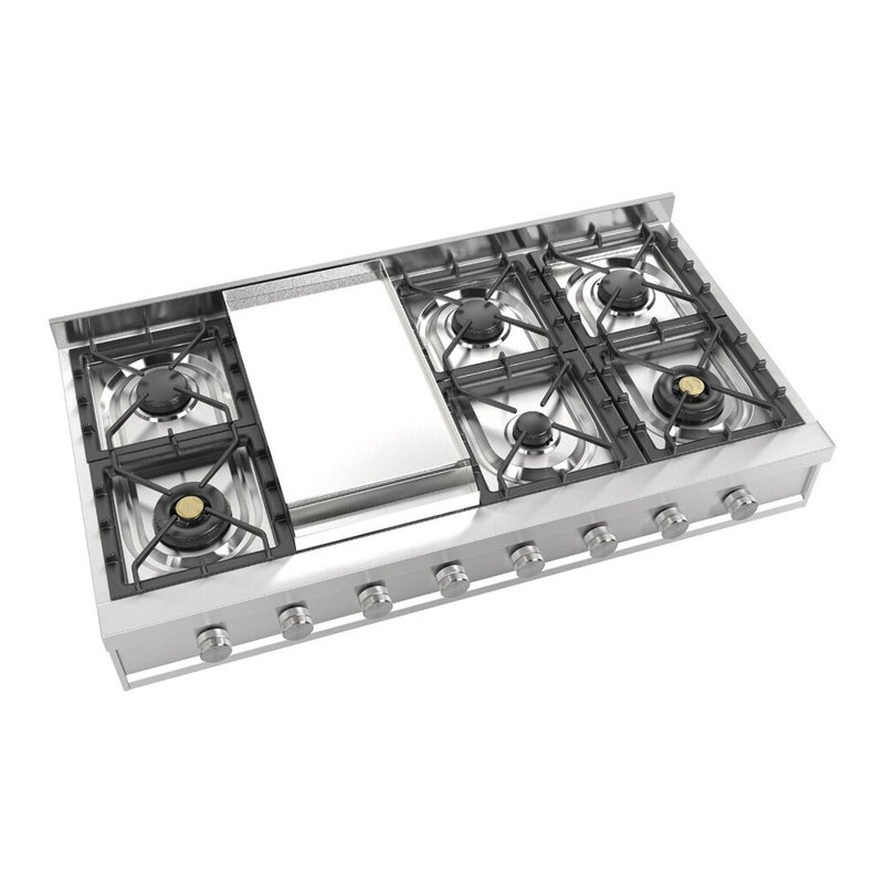 Table de cuisson à gaz ILVE Professional Plus II Series 48 po avec 8 brûleurs scellés et plaque de cuisson (propane liquide)