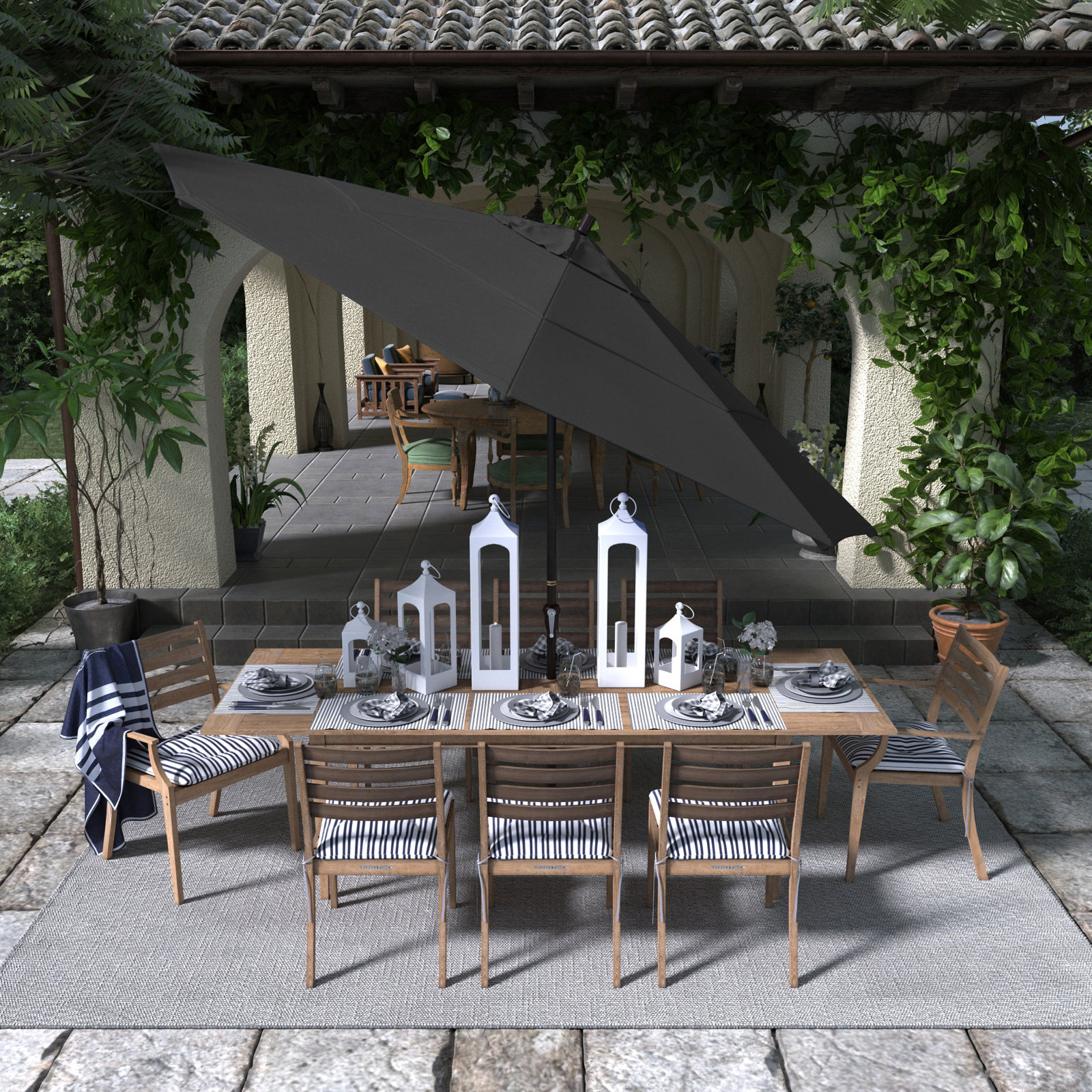 132'' Outdoor Umbrella, Black Performance