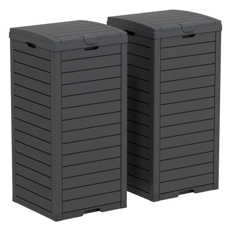 2-Pack 31 Gallon Outdoor Trash Can Storage Container – Double-Lid Design with Detachable Tray, Black
