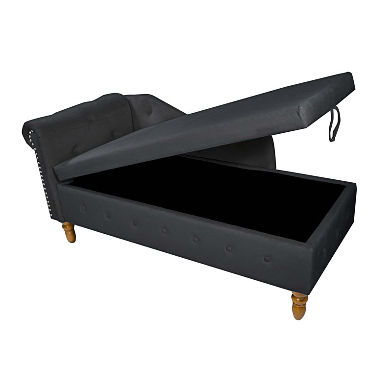Ifrain Chaise Lounge Indoor,Velvet Lounge Chair for Bedroom with Storage & Pillow,Modern Upholstered Rolled Arm Chase Lounge for Sleeping with Nailhead Trim for Living Room Bedroom Office