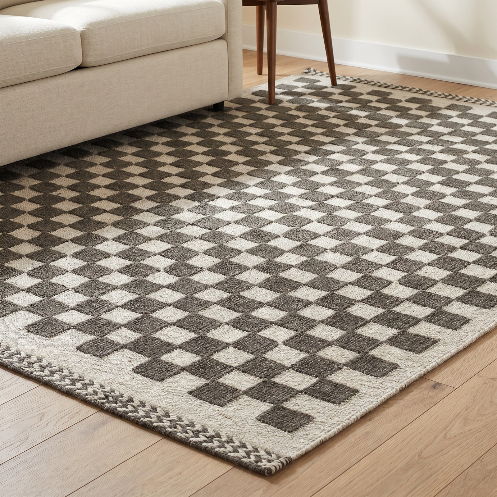 Azle Charcoal Beige Hand-Woven Wool Rug, Rectangle 9' x 12'