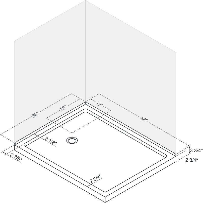 Base de douche à double seuil à drain à gauche gauche DreamLine, Blanc, Gauche, L 48 po x L 36 po