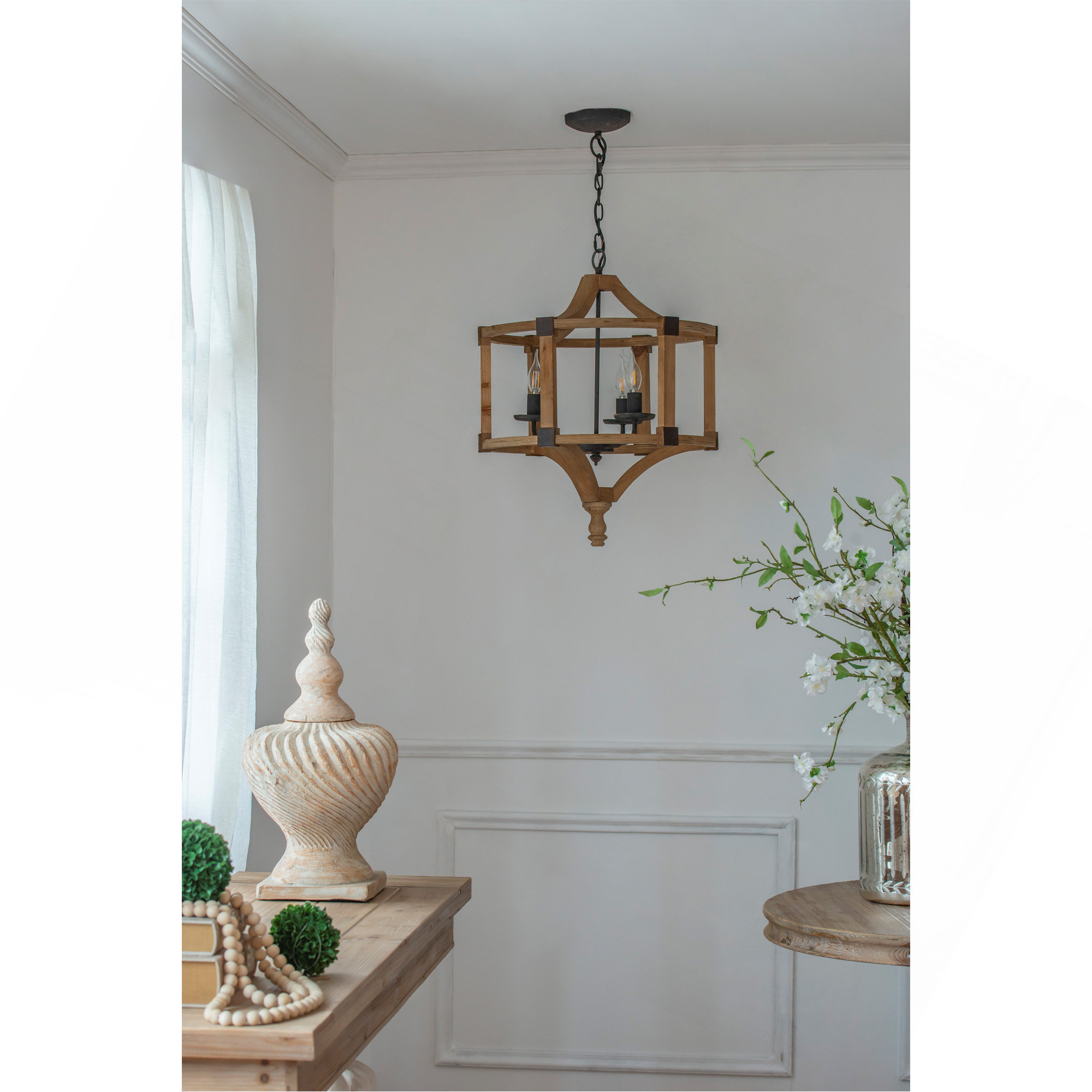 One Allium Way 3 - Light Wood Drum Chandelier, Hanging Light Fixture ...