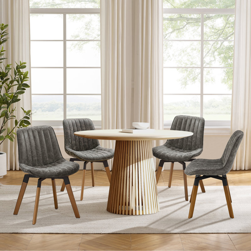 Brimlow Tufted Faux Leather Upholstered Swivel Dining Kitchen Side Chairs, Gray