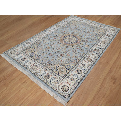 5'11" x 9'2" New Hand Knotted Blue Wool & Silk Rectangle Oriental Rug