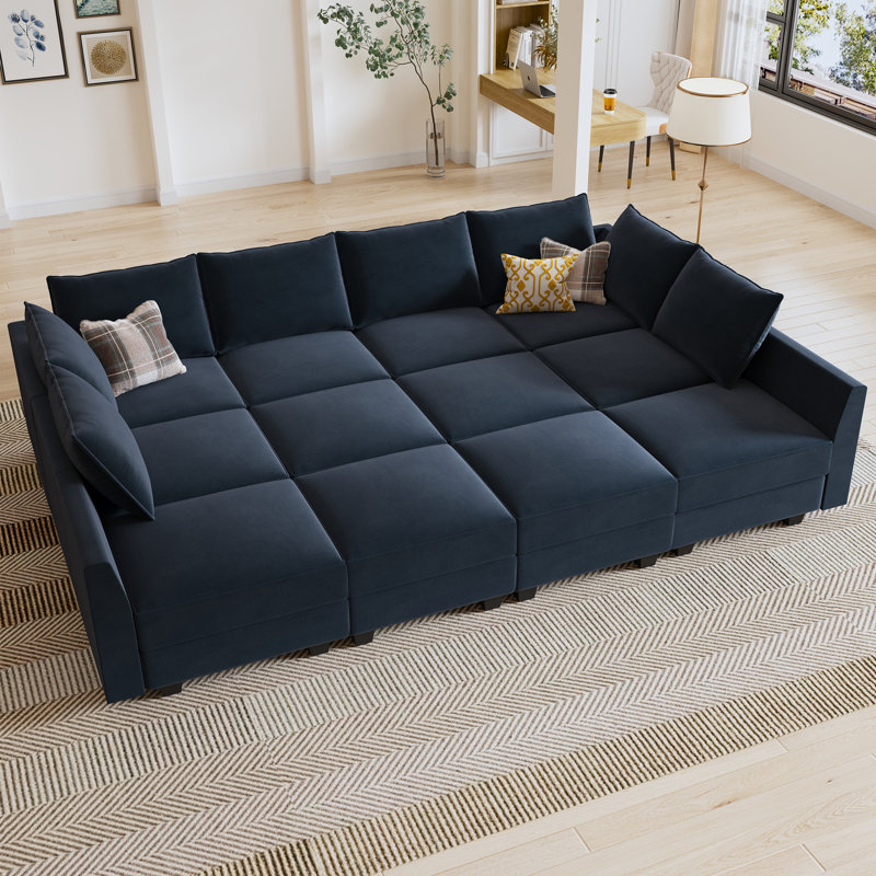 Kandle Upholstered Velvet Modular Sectional, Blue Velvet