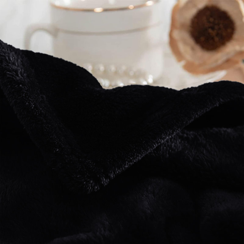 Aspire Homeware Ultra-Soft Hotel Quality Reversible Plain Weave Fleece Throw Blanket, Kingsize (200cm W x 240cm L), Black