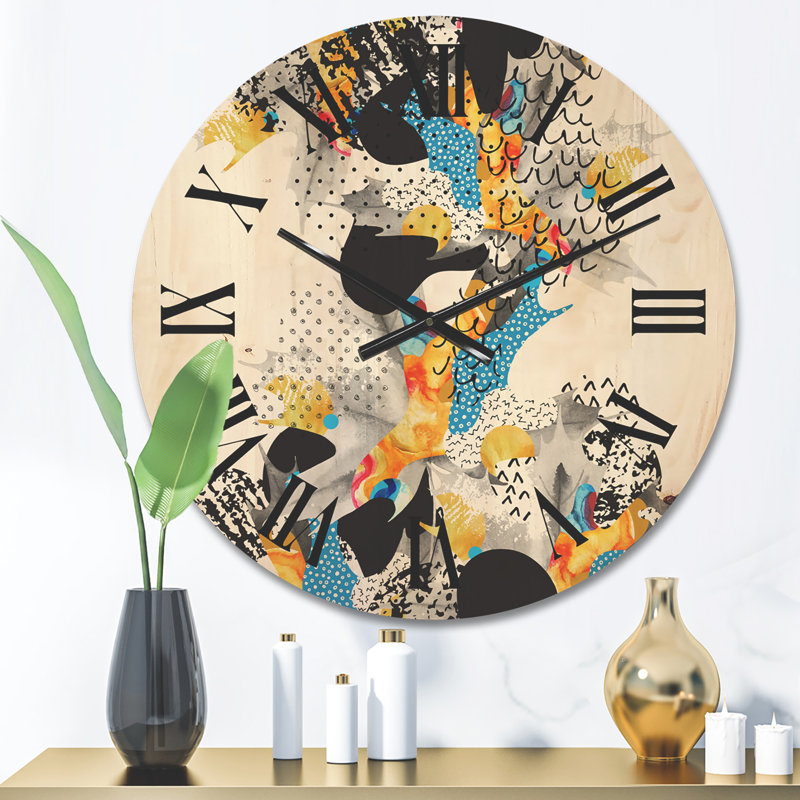 Horloge murale en bois de style minimaliste de style Memphis, Petit