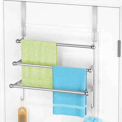 Porte-serviettes sur 3 niveaux, porte-serviettes en acier inoxydable 304 avec 2 crochets, rangement pour serviettes de salle de bain