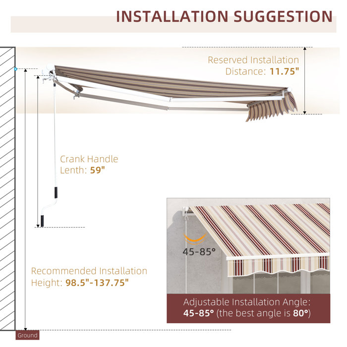 Outsunny 13 ft. W x 8 ft. D Fabric Retractable Standard Window Awning ...