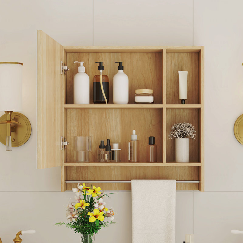 Armoire de salle de bain murale à miroir, armoire à pharmacie, armoire de rangement au-dessus de la toilette avec tablettes et porte-serviettes
